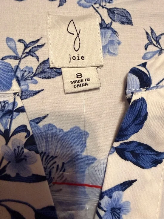 Joie Blue White Floral Puff Sleeve Belted Mini Dress Cotton Chinoiserie Size 8 - Picture 4 of 7